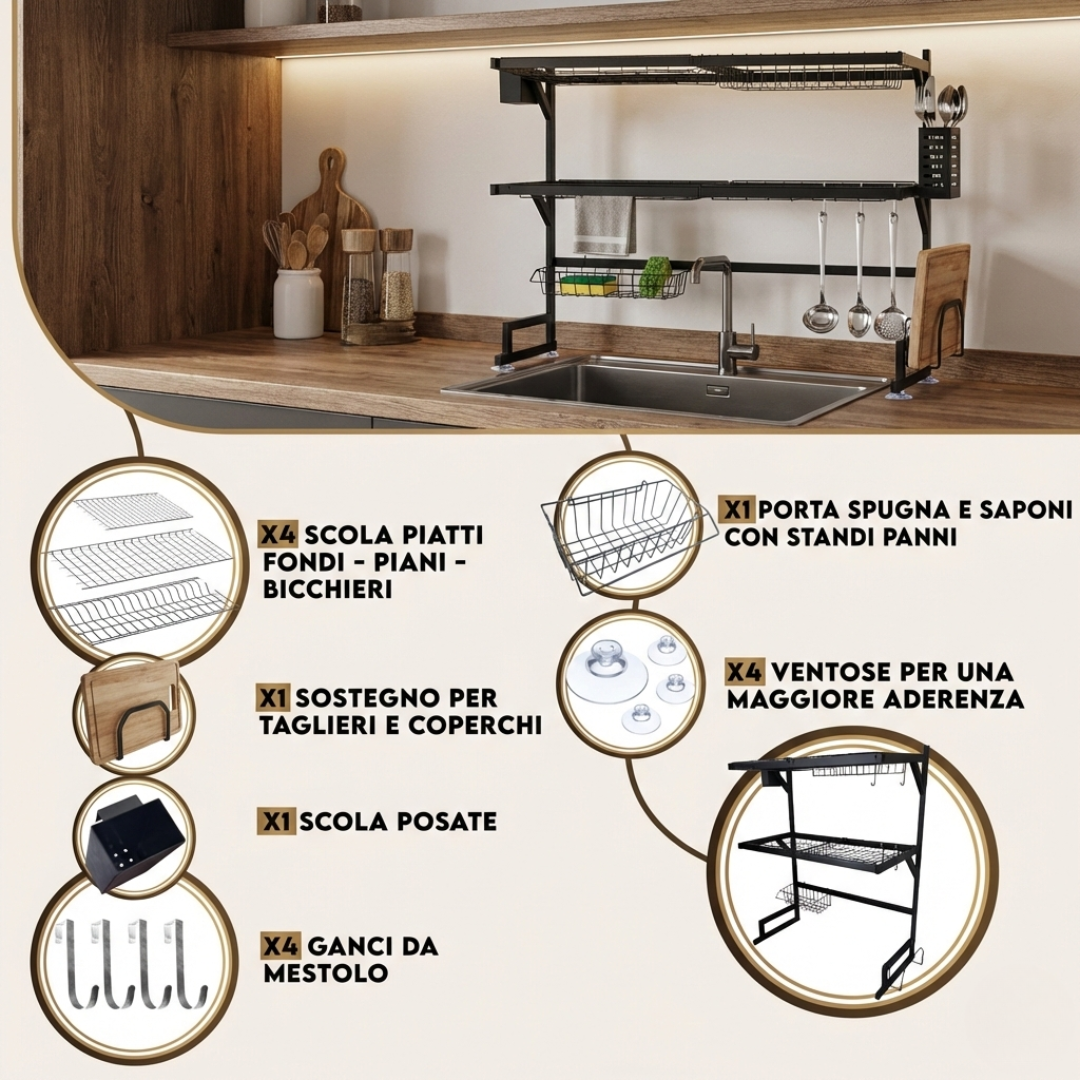Black Countertop Dish Drainer - 2 Shelves (65cm)