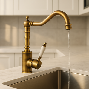 Rubinetto Lavabo Vintage in Ottone Spazzolato con Miscelatore Monocomando