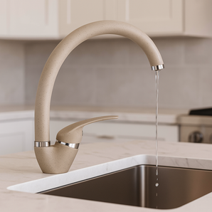 Miscelatore Rubinetto Canna Curva Beige per Cucina