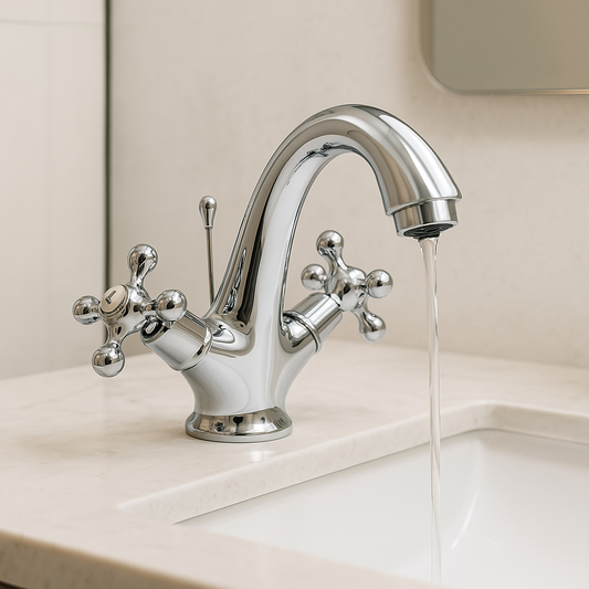 Rubinetto Bidet Vintage con Valvola Universale e Manopole a Fiore