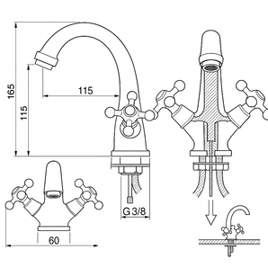 Rubinetto Bidet Vintage con Valvola Universale e Manopole a Fiore