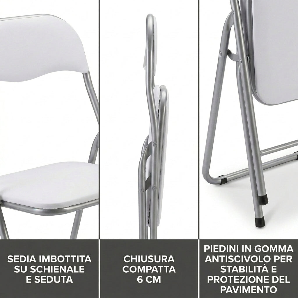 Sedie pieghevoli imbottite set 6, eleganti e salvaspazio
