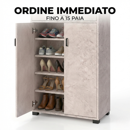 Scarpiera salvaspazio moderna 95 cm con cassetto e ante bianca cemento o rovere