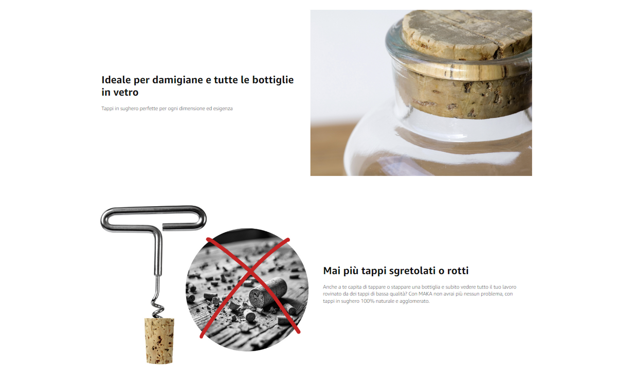 Maka Tappi in Sughero Naturale per Bottiglie di Vetro - 200 Pezzi