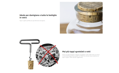 Maka Tappi in Sughero Naturale per Bottiglie di Vetro - 200 Pezzi