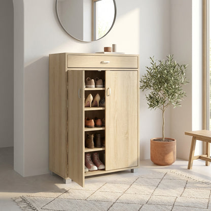 Scarpiera salvaspazio moderna 95 cm con cassetto e ante bianca cemento o rovere