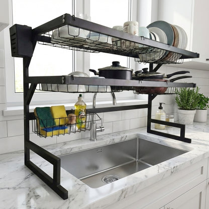 Black Countertop Dish Drainer - 2 Shelves (65cm)