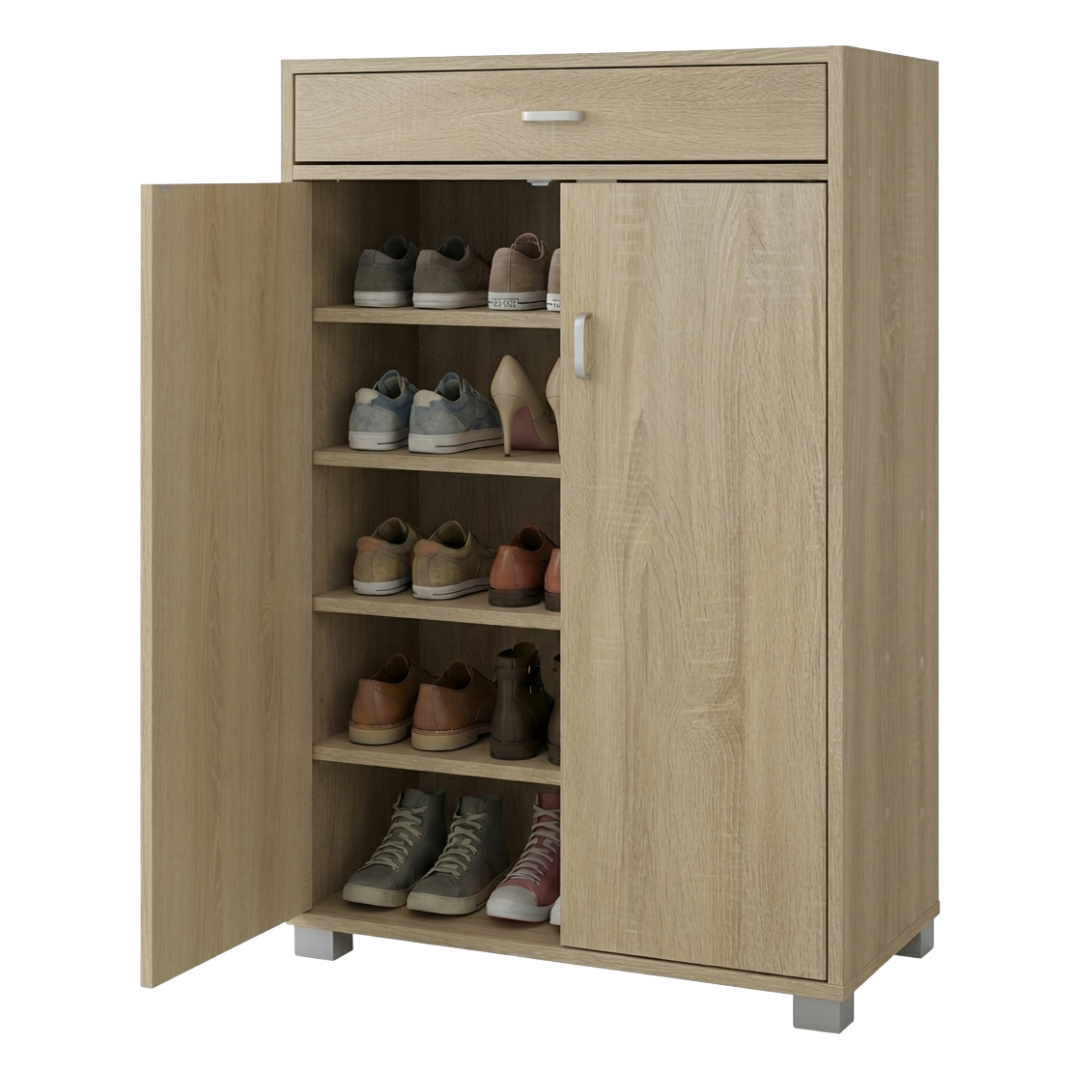 Scarpiera salvaspazio moderna 95 cm con cassetto e ante bianca cemento o rovere