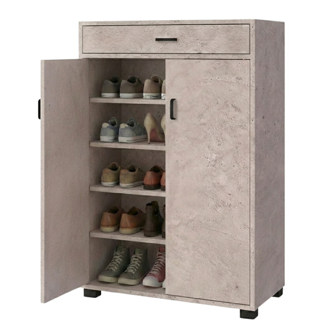 Scarpiera salvaspazio moderna 95 cm con cassetto e ante bianca cemento o rovere