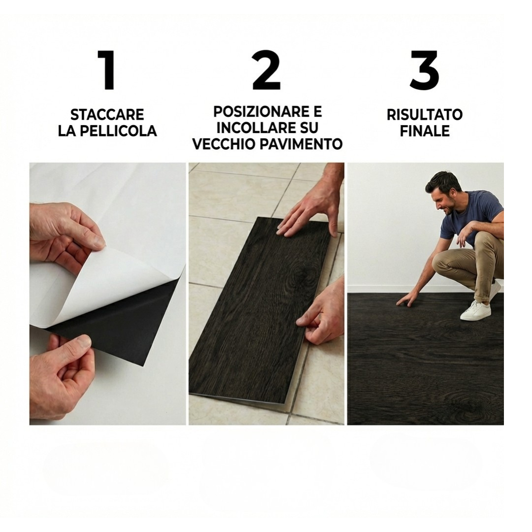 Pavimento PVC Adesivo Effetto Quercia Scura 2mq