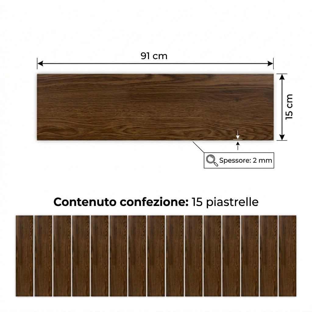 Pavimento PVC Adesivo Effetto Quercia Scura 2mq