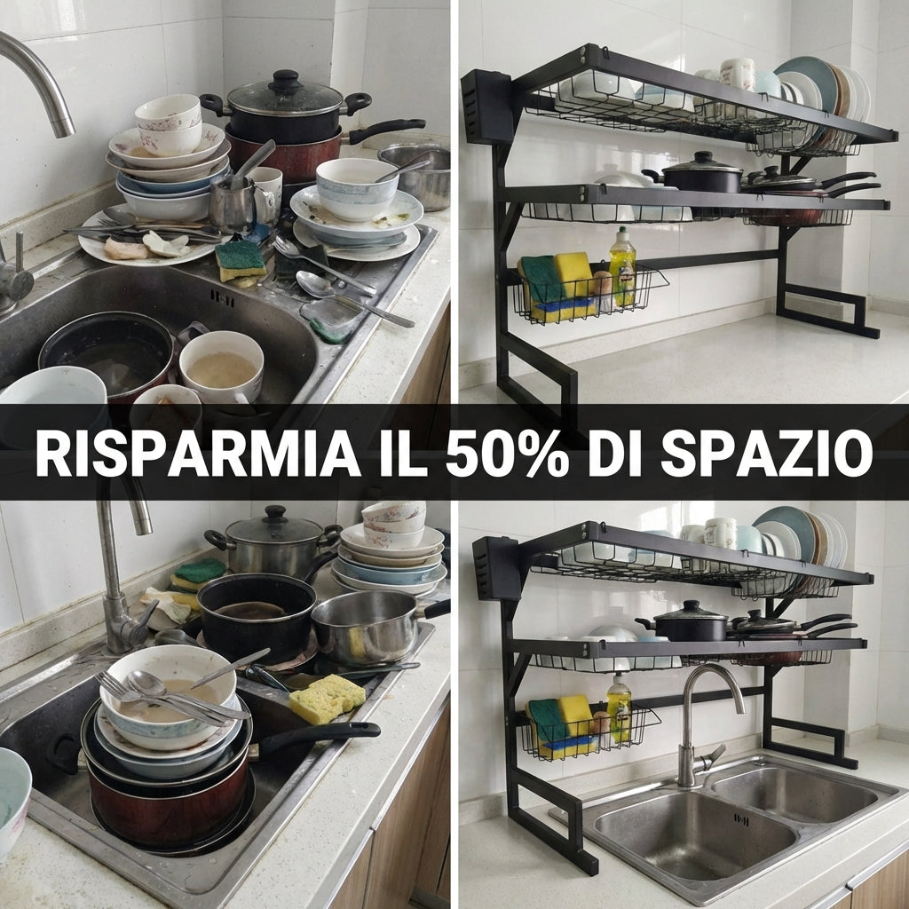 Black Countertop Dish Drainer - 2 Shelves (65cm)