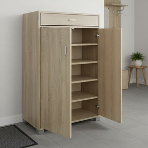 Scarpiera salvaspazio moderna 95 cm con cassetto e ante bianca cemento o rovere