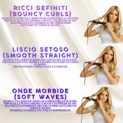 Piastra Capelli 2 in 1 Liscia e Arriccia con Temperatura Regolabile