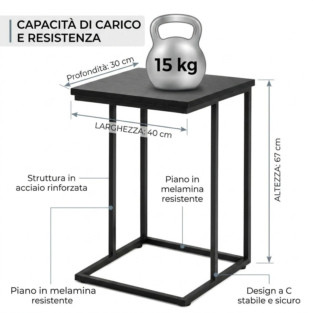 Tavolino laterale a C Dark Marble 40x30x67 cm - immagine 4