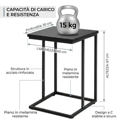 Tavolino laterale a C Dark Marble 40x30x67 cm - immagine 4