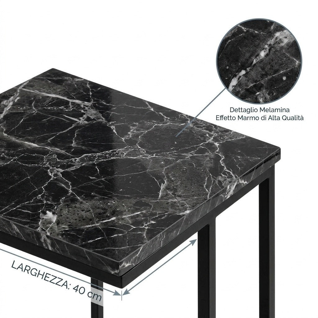 Tavolino laterale a C Dark Marble 40x30x67 cm - immagine 6
