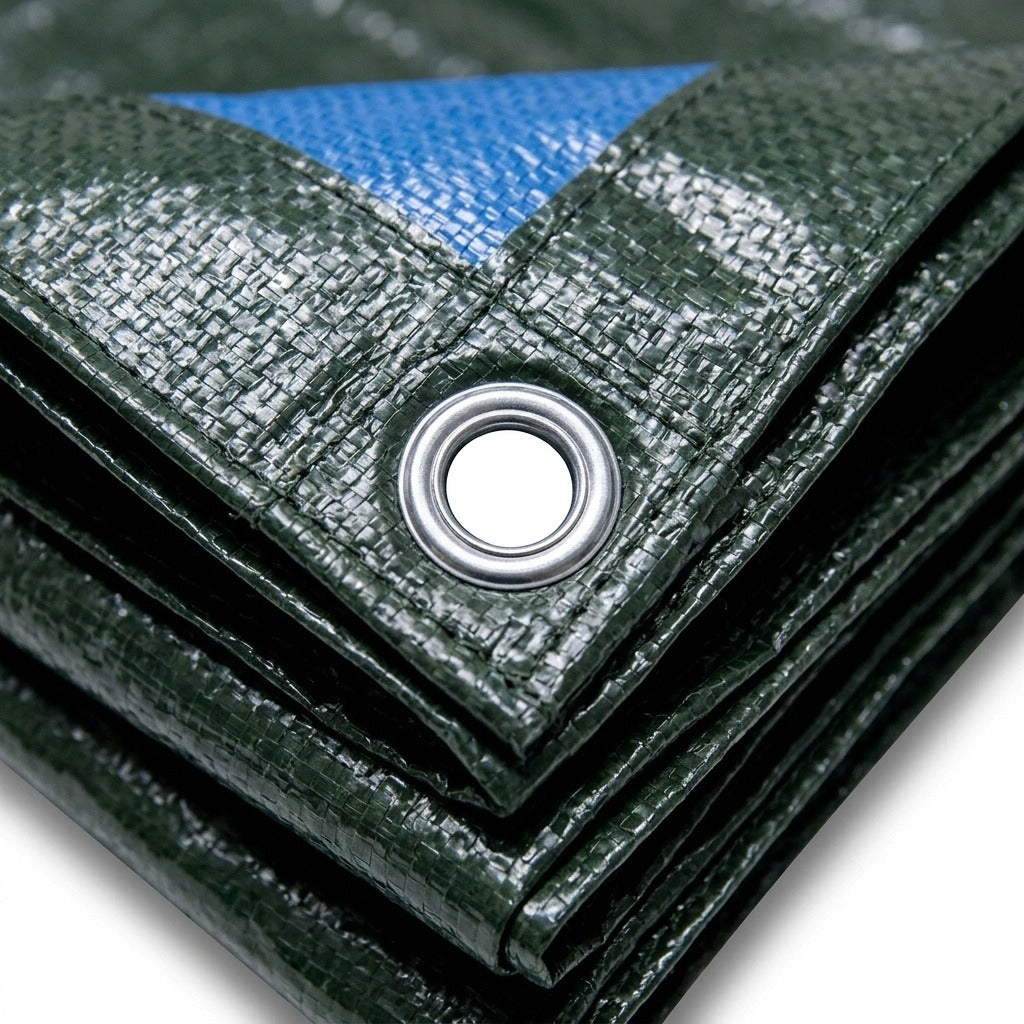 Telo Occhiellato Impermeabile PE Verde Blu 90/130 g/m²