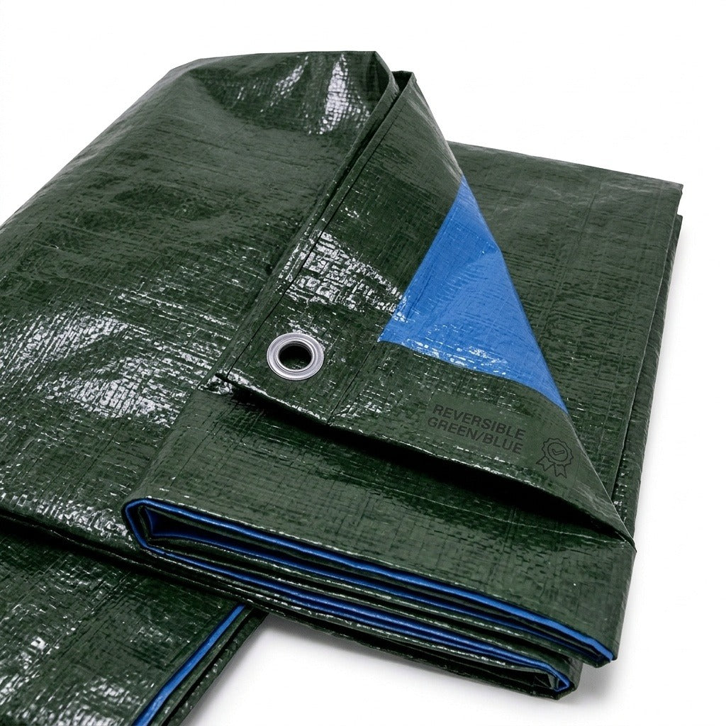 Telo Occhiellato Impermeabile PE Verde Blu 90/130 g/m²