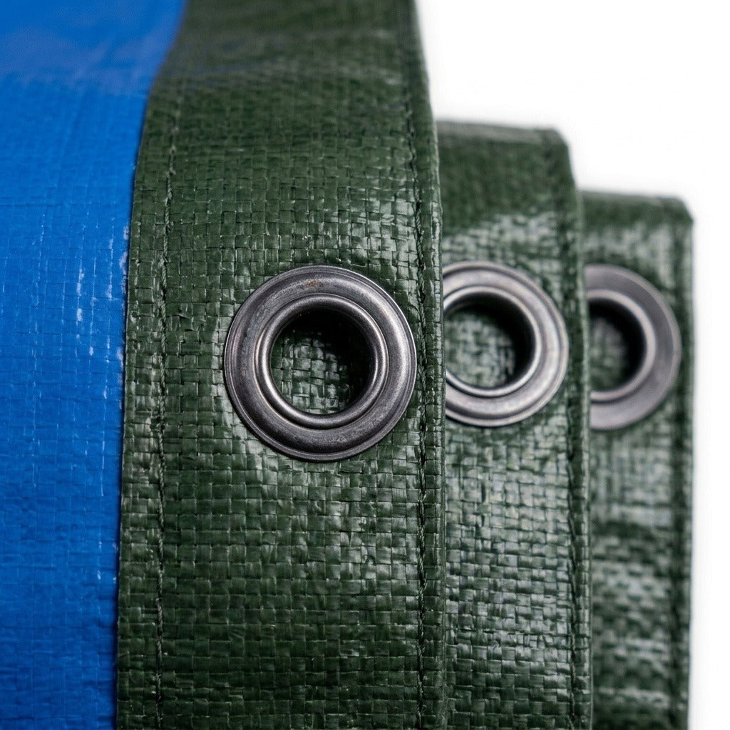 Telo Occhiellato Impermeabile PE Verde Blu 90/130 g/m²