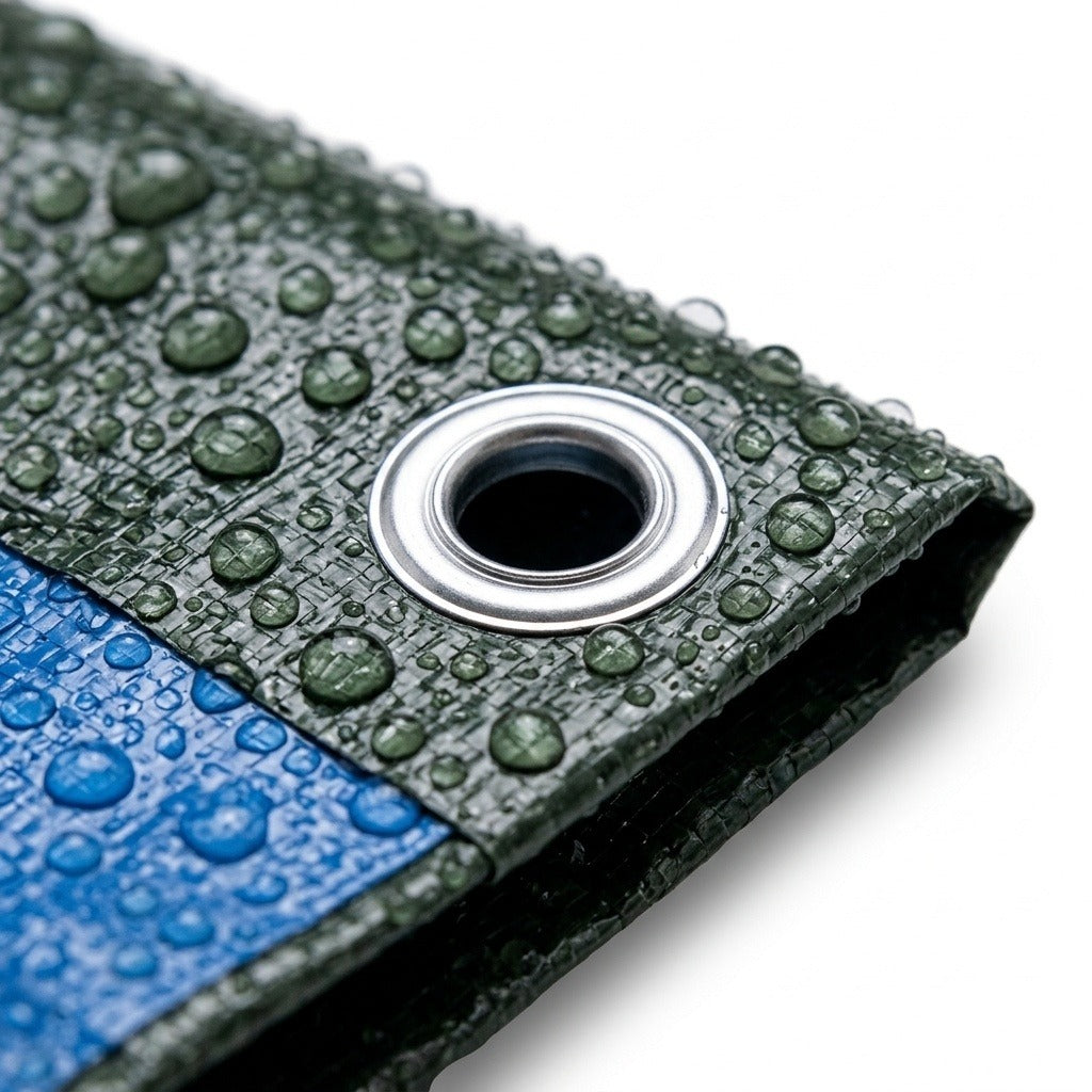 Telo Occhiellato Impermeabile PE Verde Blu 90/130 g/m²