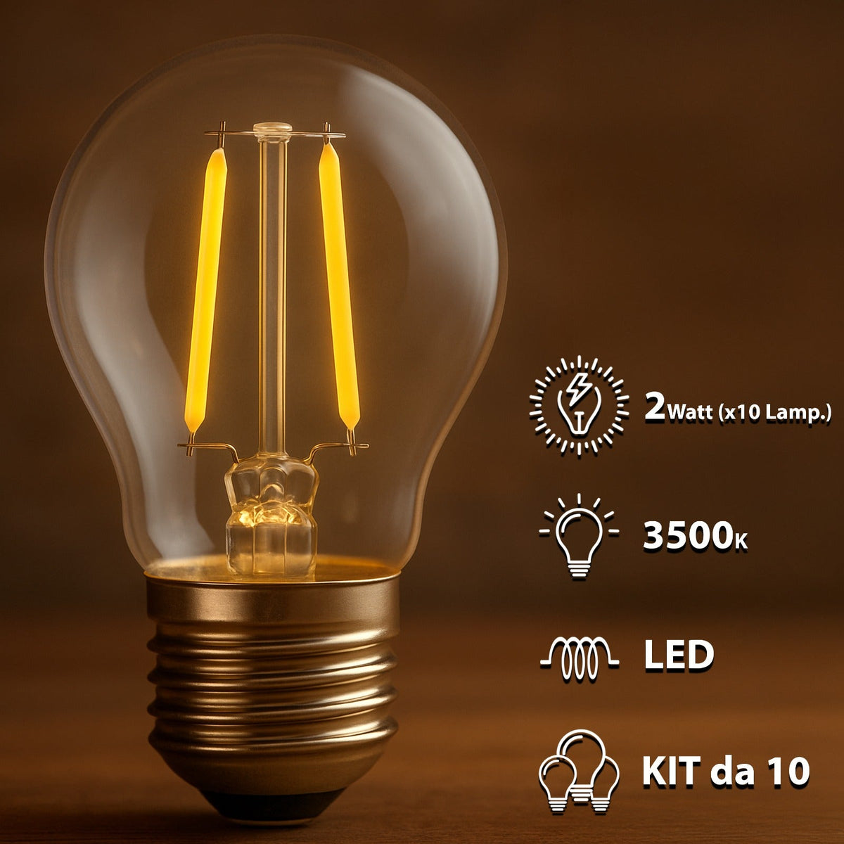 Lampadine LED Filamento E27 2W equivalente a 22W 3500K Luce Calda Vintage 10 Pezzi