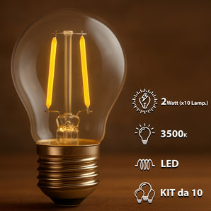 Lampadine LED Filamento E27 2W equivalente a 22W 3500K Luce Calda Vintage 10 Pezzi