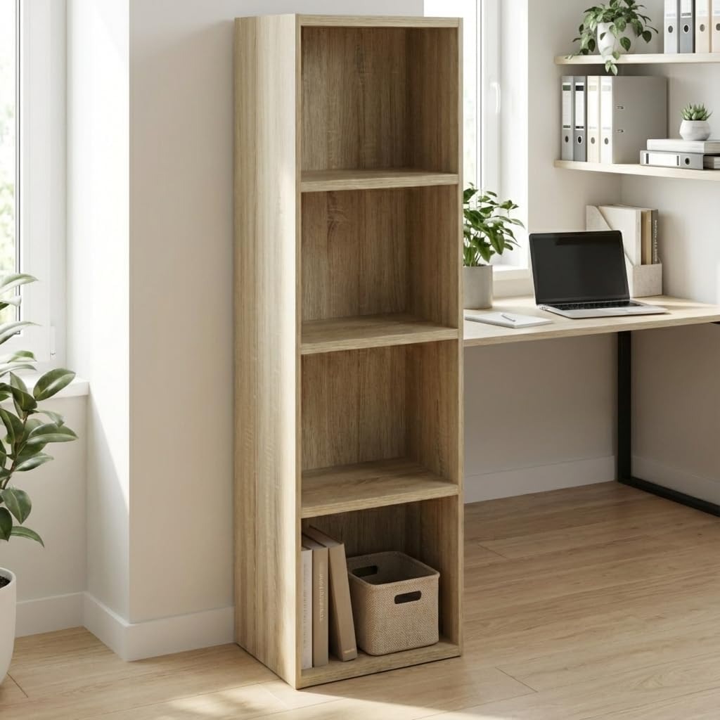 Libreria da Terra in Legno Verticale Salvaspazio con Ripiani