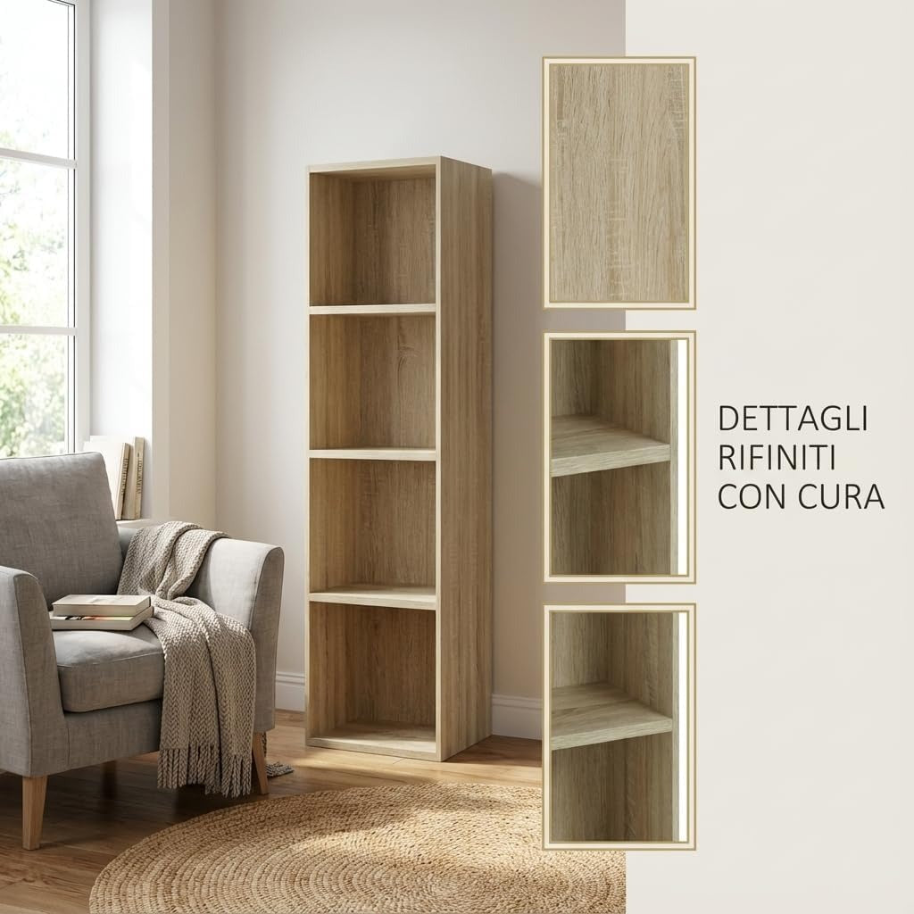 Libreria da Terra in Legno Verticale Salvaspazio con Ripiani