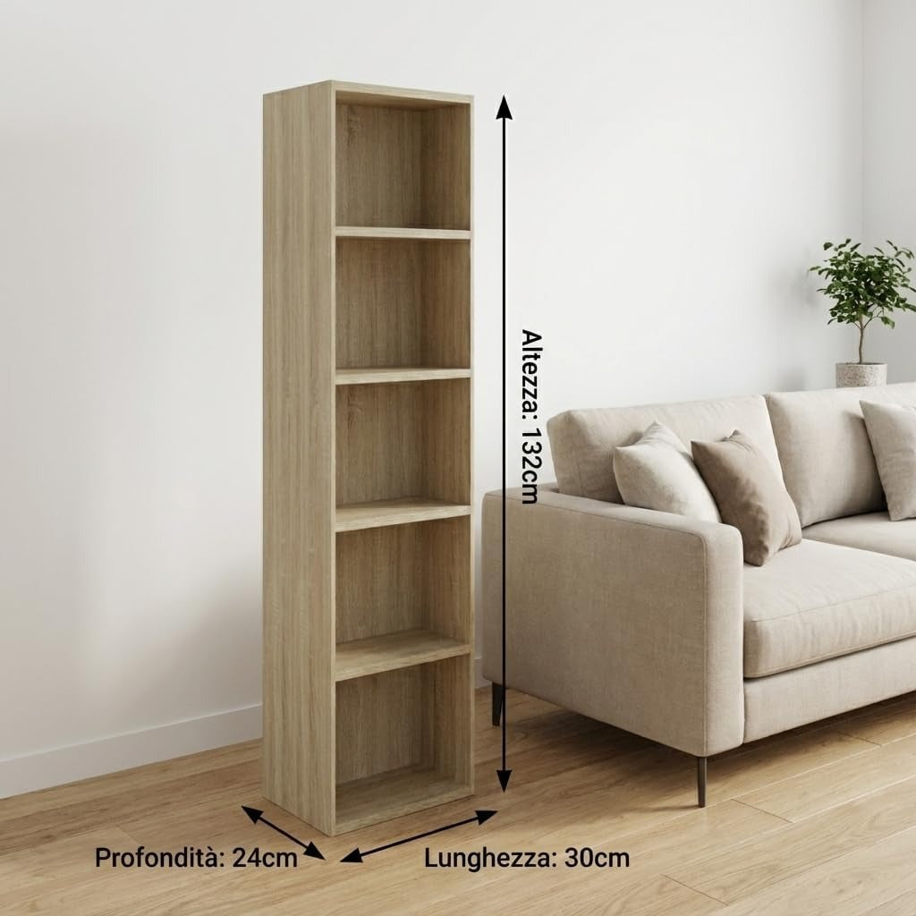 Libreria da Terra in Legno Verticale Salvaspazio con Ripiani