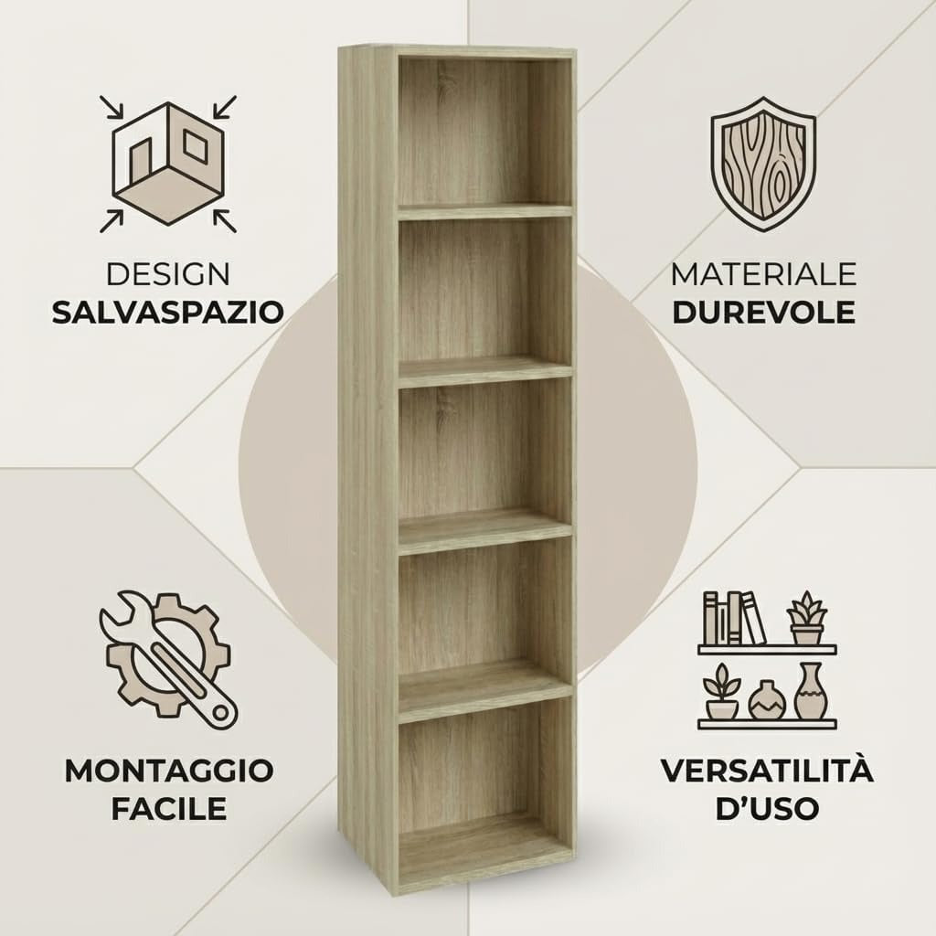 Libreria da Terra in Legno Verticale Salvaspazio con Ripiani