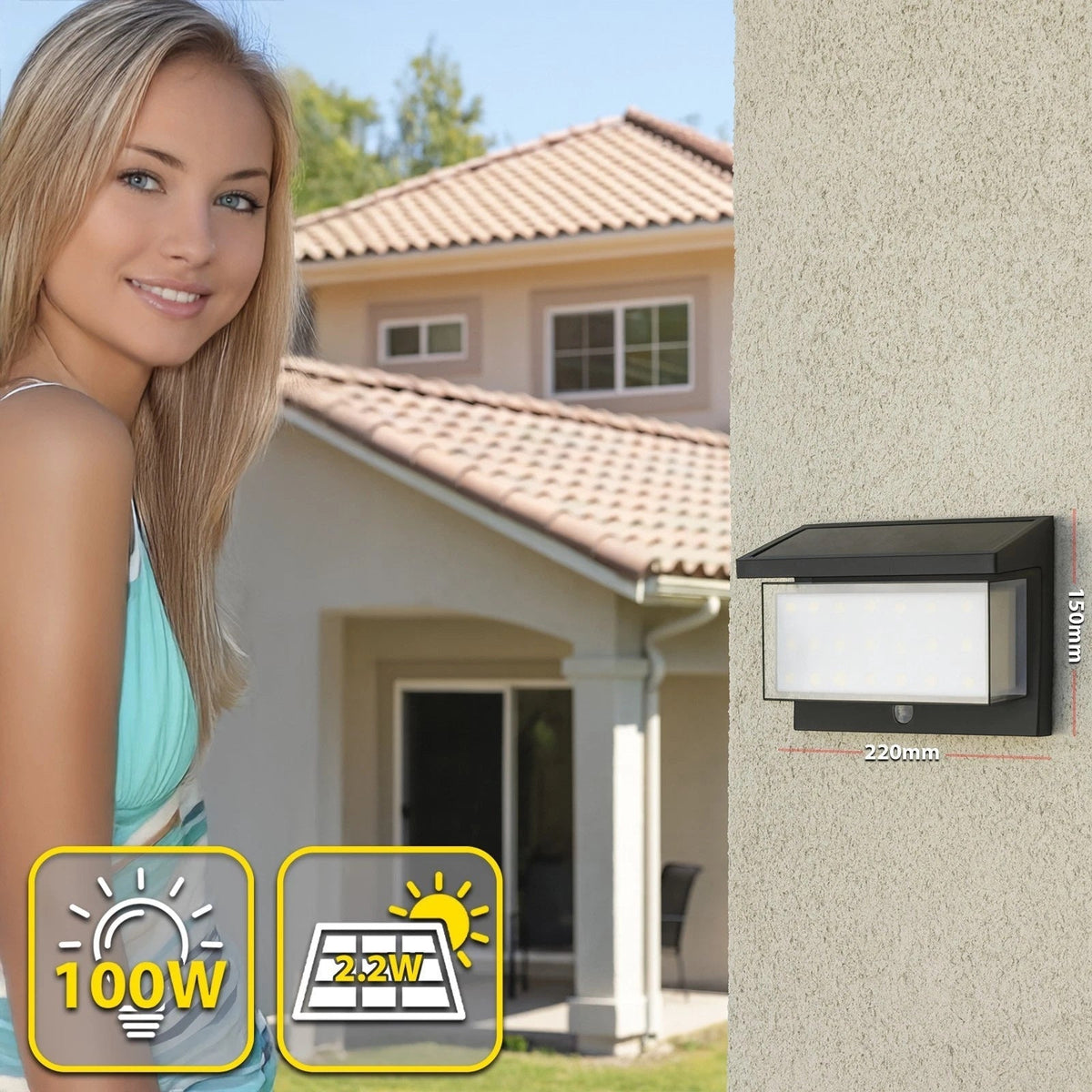 Applique Solare LED da Esterno 1000lm con Sensore PIR IP65
