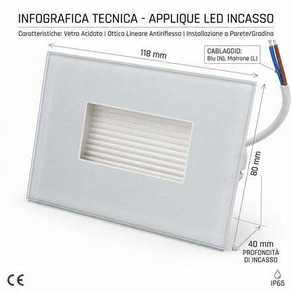 Dimensioni applique LED da incasso 118 x 80 x 40 mm