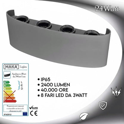 Applique LED Up Down 24W IP65 Grigio da Esterno