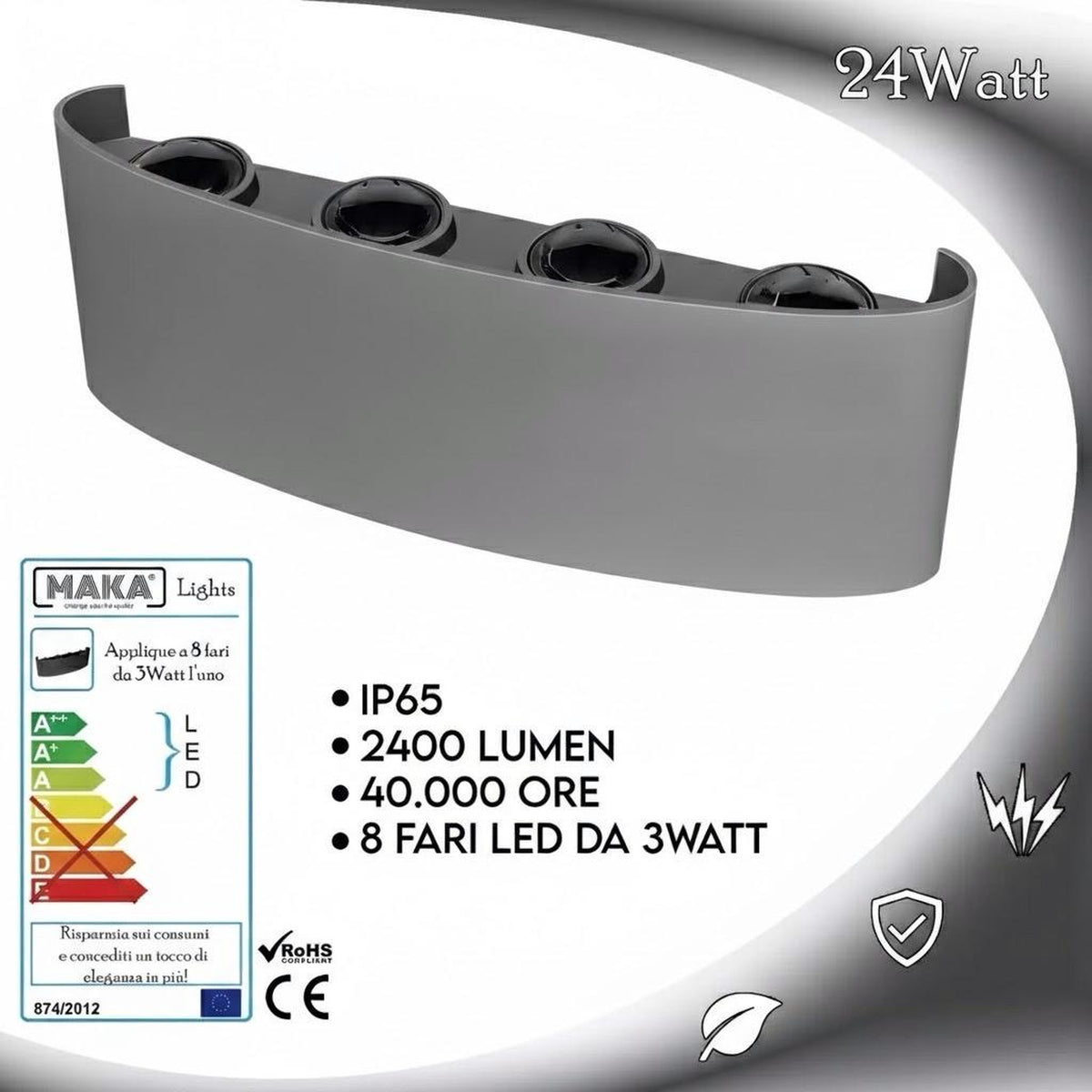 Applique LED Up Down 24W IP65 Grigio da Esterno