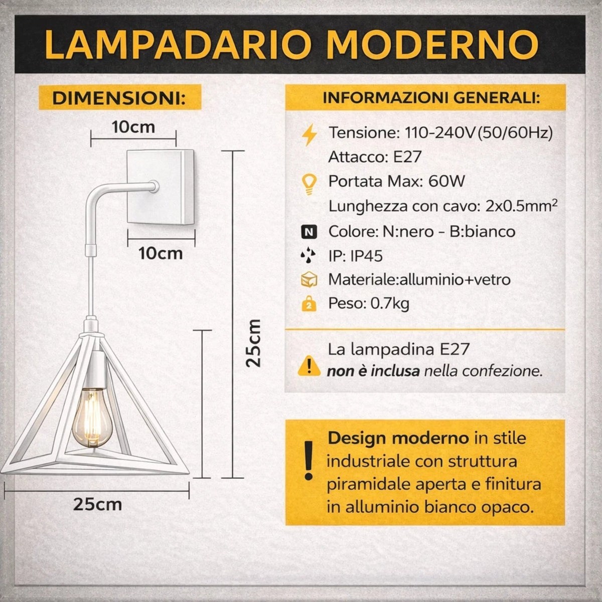 Applique da Parete Moderna E27 IP45 Bianco o Nero 60W