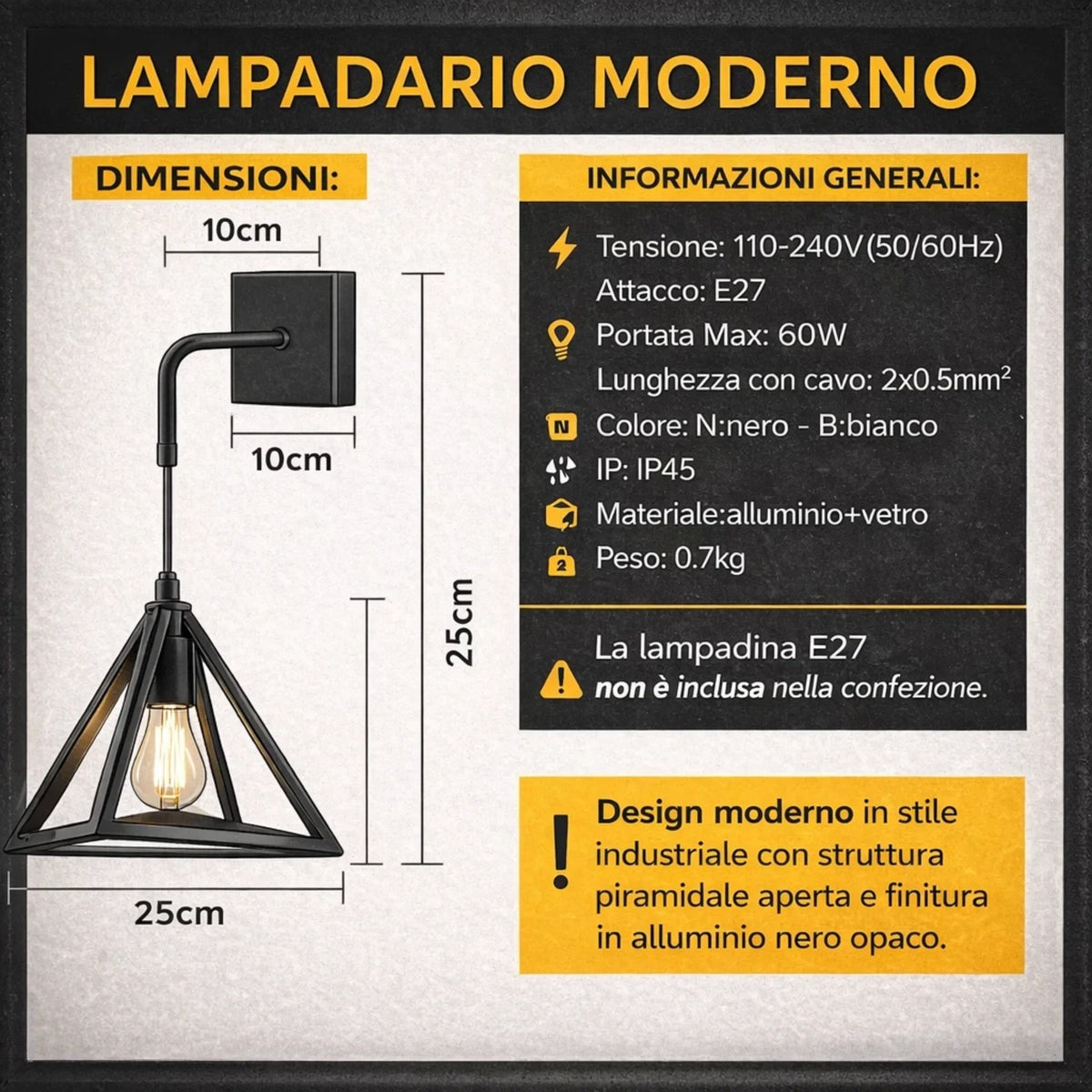 Applique da Parete Moderna E27 IP45 Bianco o Nero 60W