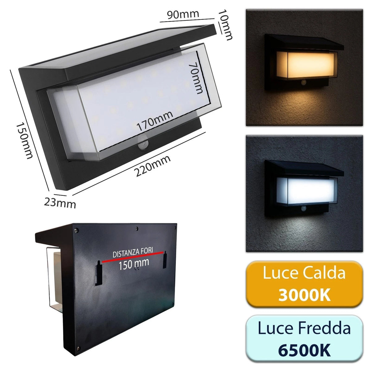 Applique Solare LED da Esterno 1000lm con Sensore PIR IP65