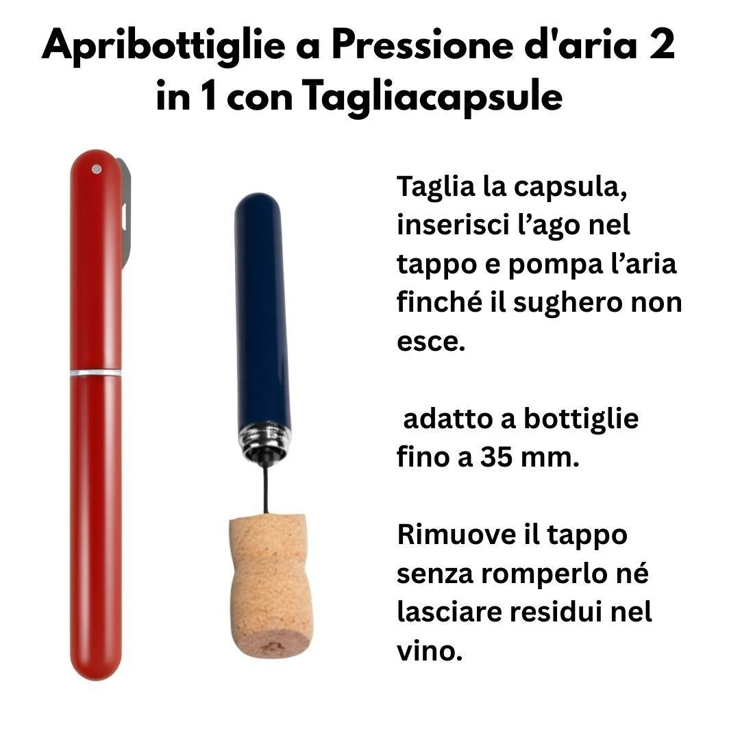 Cavatappi Pneumatico 2 in 1 Portatile con Ago in Acciaio Inox colore casuale