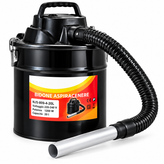 Aspiracenere 1200 W 20 litri su sfondo bianco