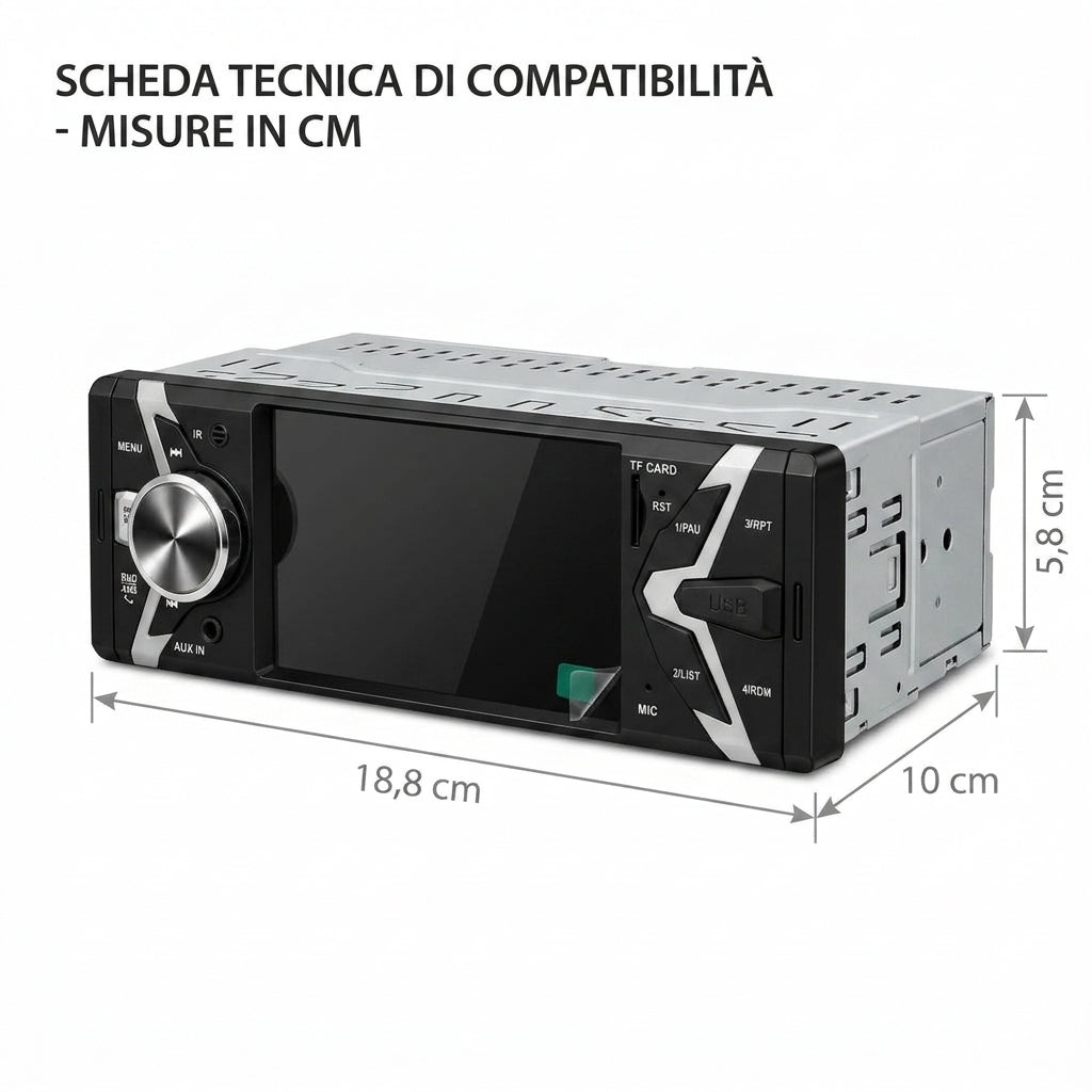 Autoradio 1 DIN con display 4 pollici installata in auto