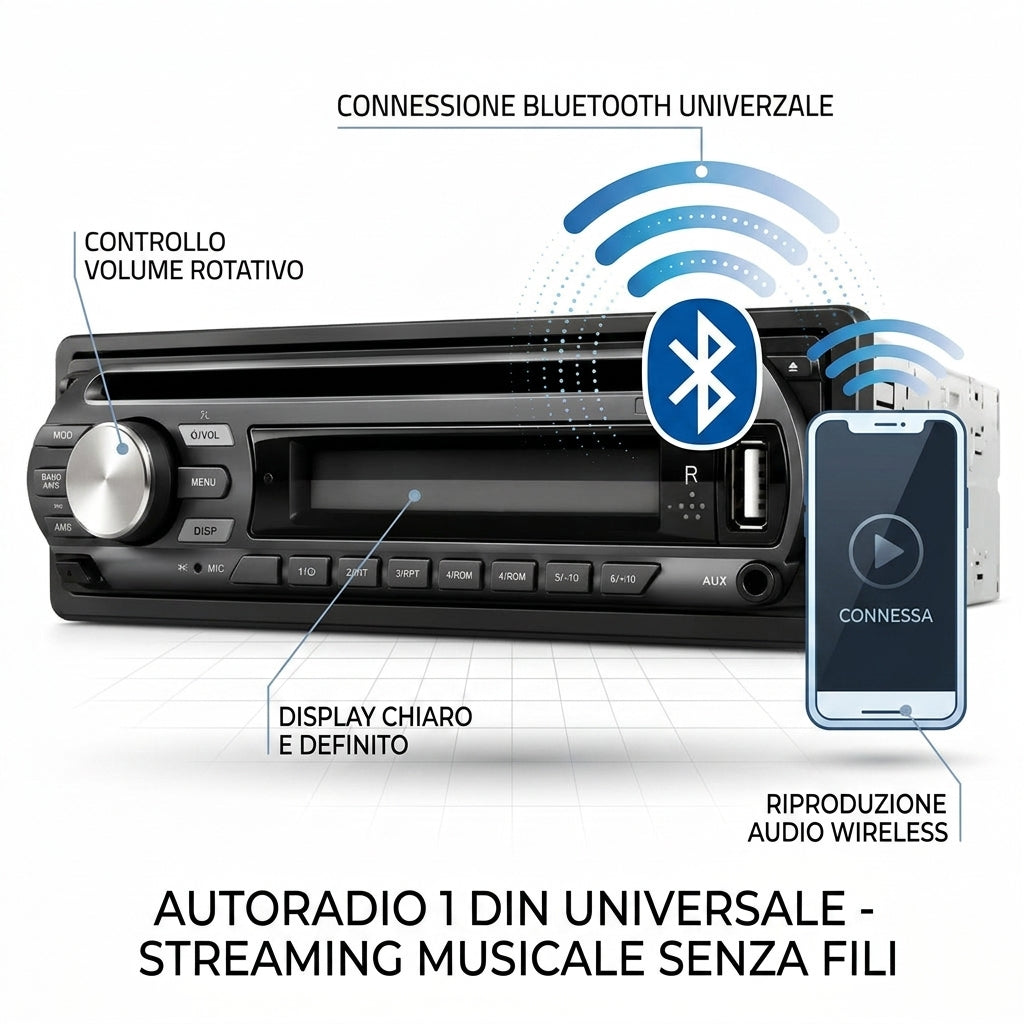 Autoradio 1 DIN con connessione Bluetooth universale