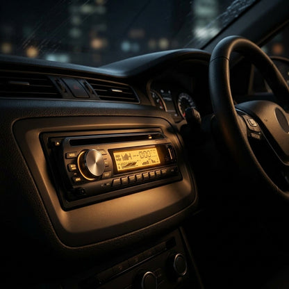 Autoradio 1 DIN con display LCD installata in auto