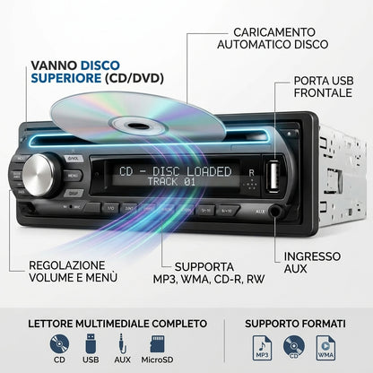 Autoradio 1 DIN con lettore CD DVD frontale