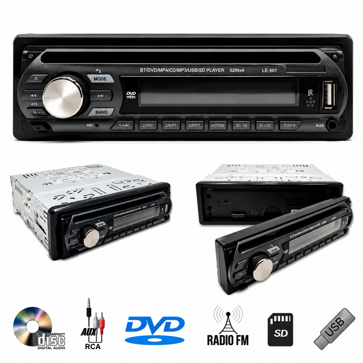 Autoradio 1 DIN Bluetooth CD DVD USB SD AUX viste prodotto