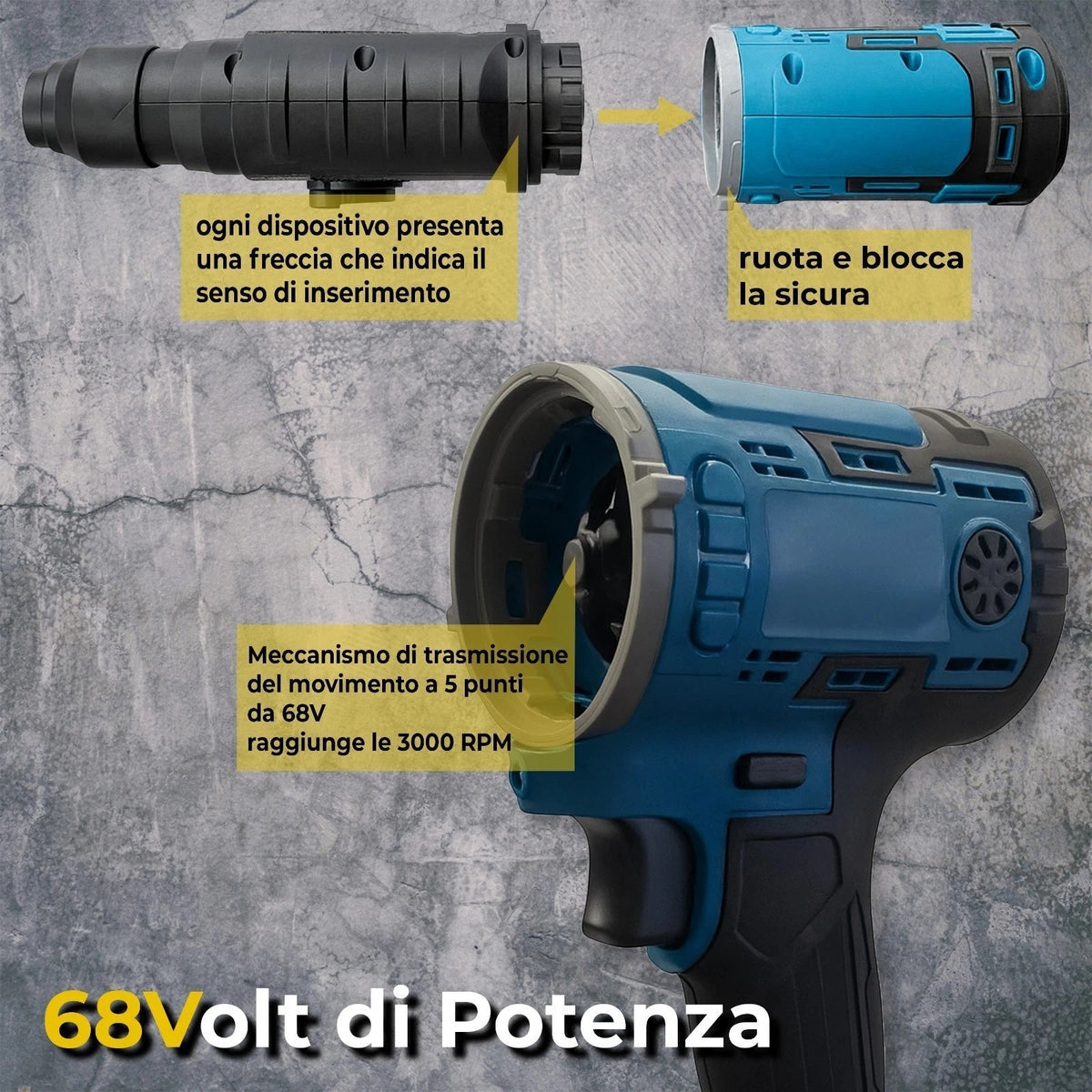 Multiutensile Soffiatore Avvitatore Trapano 8 in 1 68V con Valigetta e Accessori
