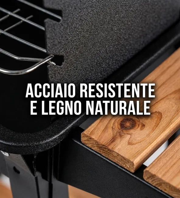 Barbecue Rettangolare con Mensola e Ruote da Esterno