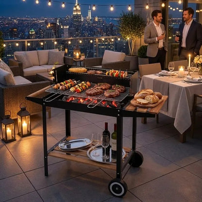 Barbecue Rettangolare con Mensola e Ruote da Esterno