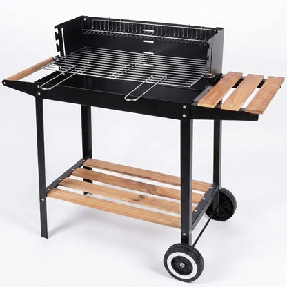 Barbecue Rettangolare con Mensola e Ruote da Esterno