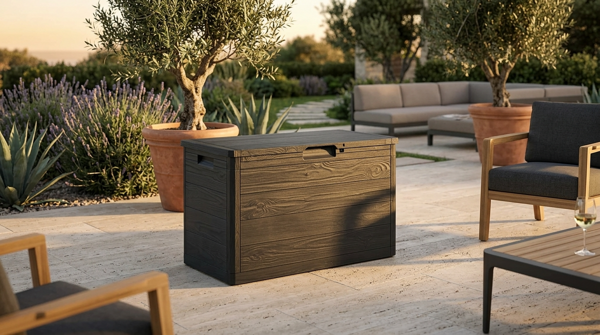 Baule da Esterno 160L Antracite Effetto Legno